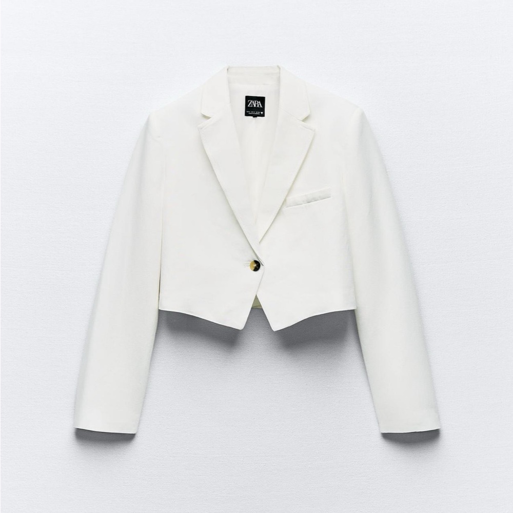 Linen blend crop blazer